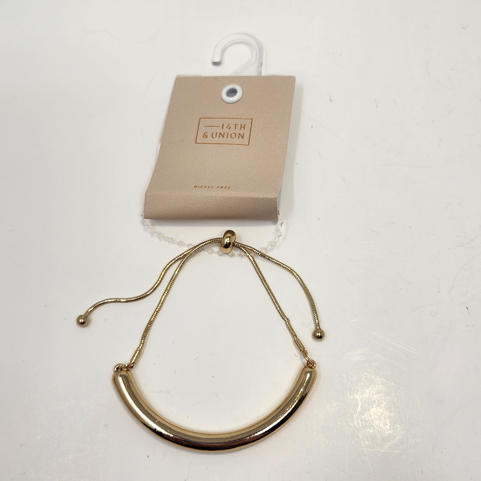 14th And Union Curved Bar Slider Bracelet Gold Tone Layering Adjustable Minimal